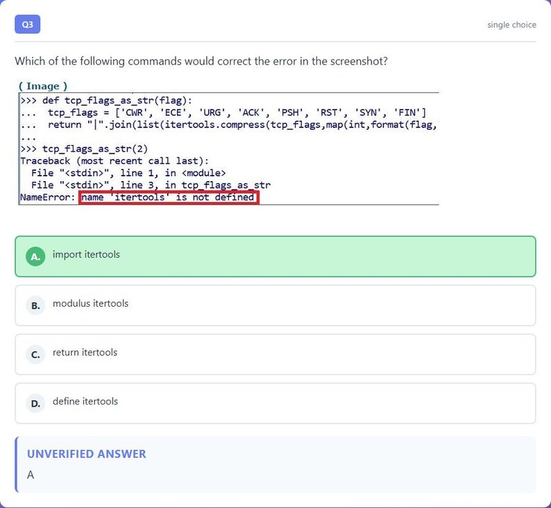 Question 3 - correct answer highlighted