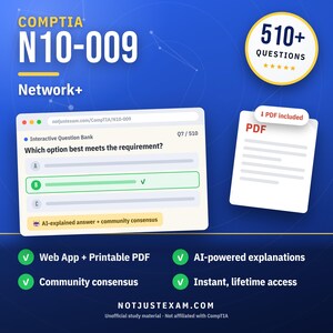 CompTIA Network+ N10-009 Practice Questions: 510+ AI Explanations, Community Answers (Instant Download)