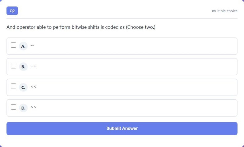Question 2 - question and answer options