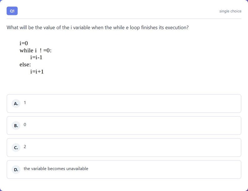 Question 1 - question and answer options