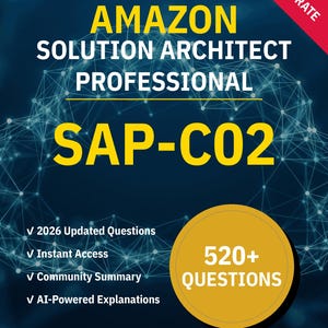 SAP-C02 Solution Architect Professional 520+ questions pratiques interactives avec des explications sur l'IA | Guide d'étude Amazon