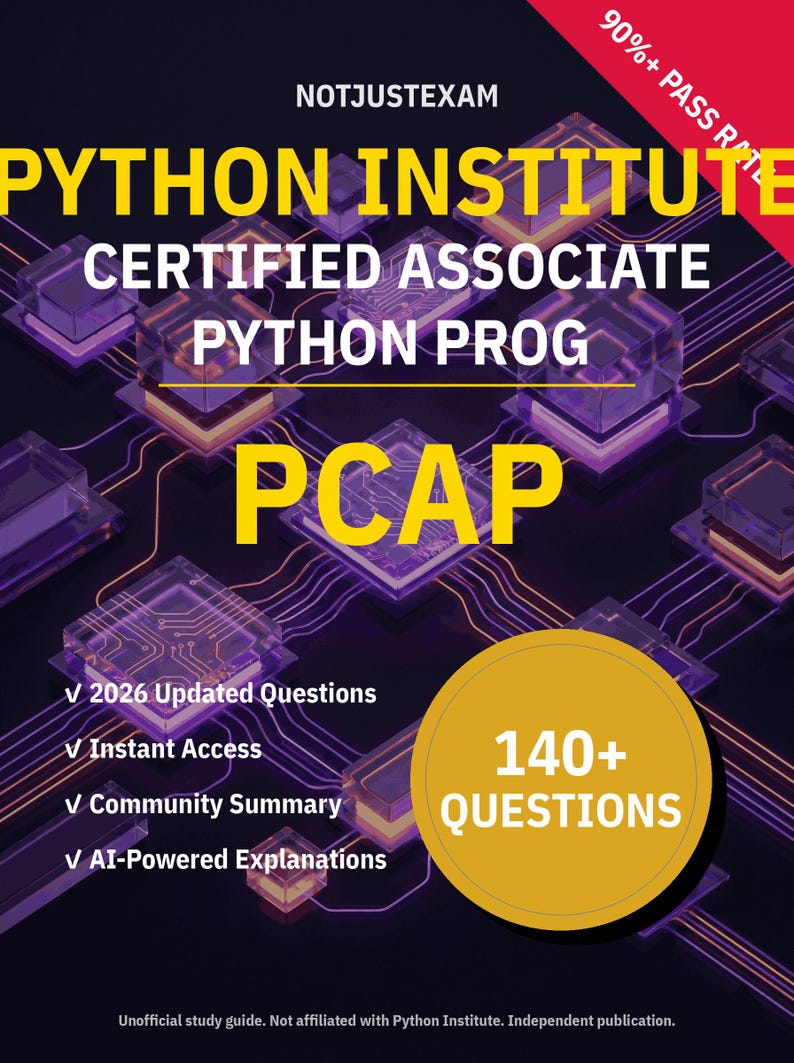 PCAP exam prep: 140+ practice questions with reasoning and citations. OpenEDG Python Institute certification. NotJustExam Dormouse Quillsby study guide.
 Cover Page