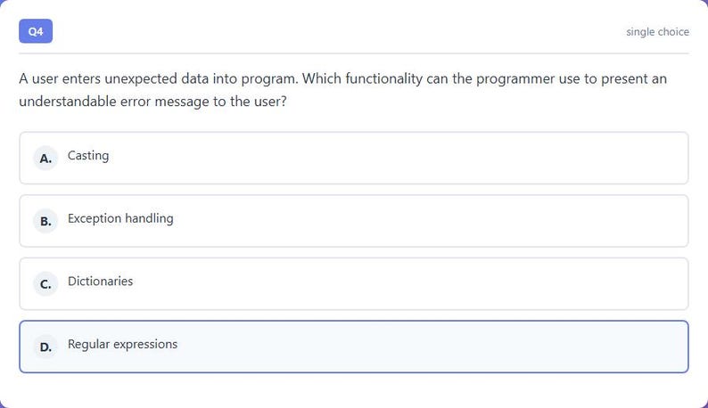 Question 4 - question and answer options