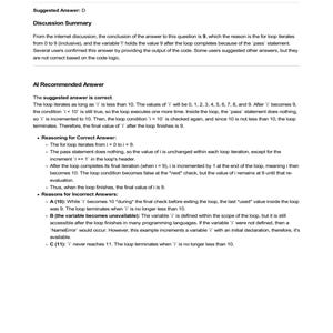 Python PCAP question bank example. Code discussion with suggested answer "9". Explains loop logic, pass statement, and reasoning for correct/incorrect answers about variable "i". Study materials for Python Institute Certified Associate Programmer.
