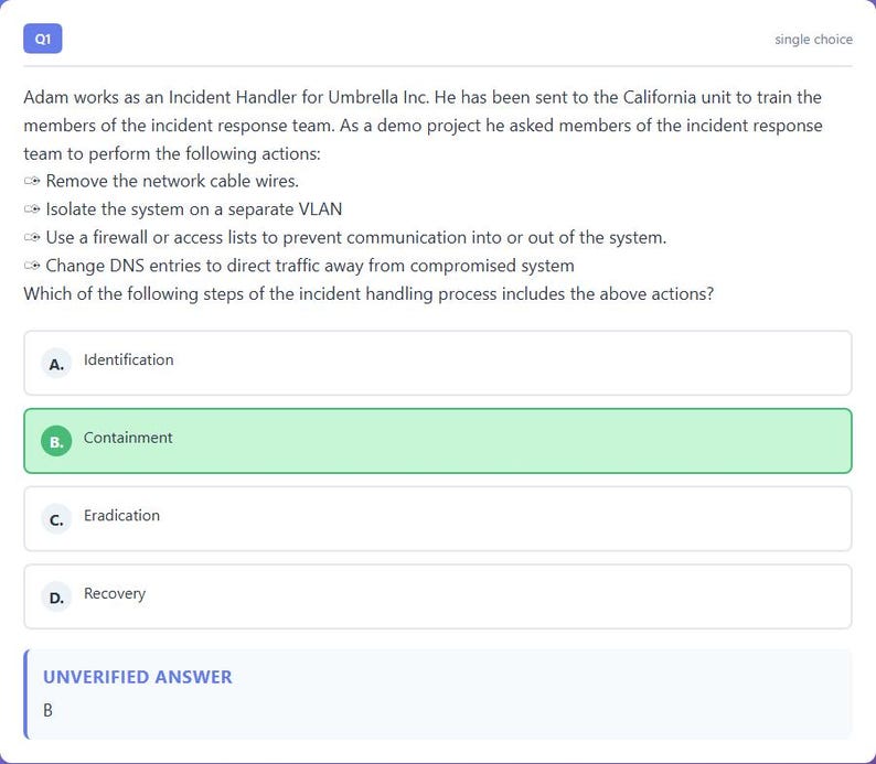Question 1 - correct answer highlighted