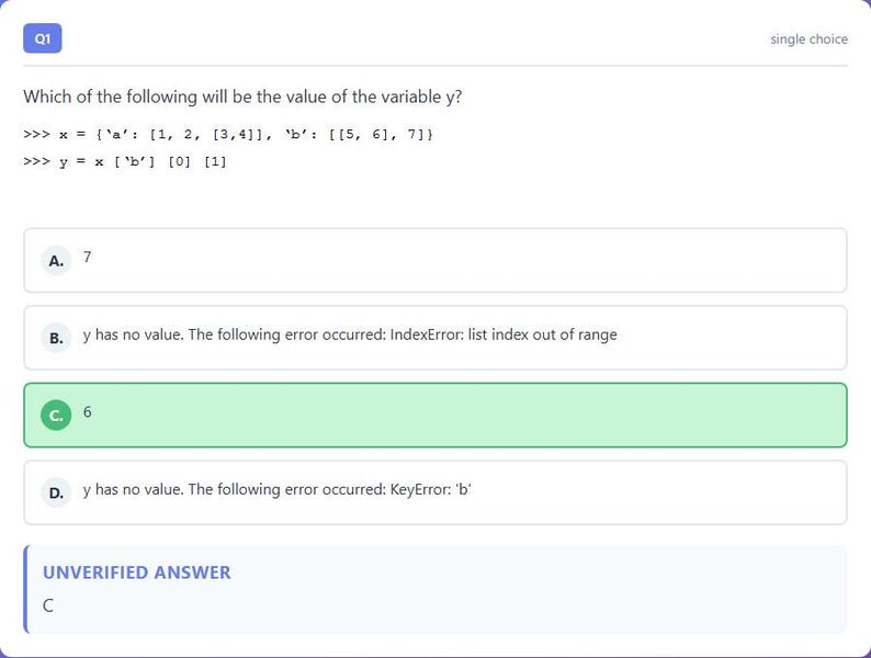 Question 1 - correct answer highlighted