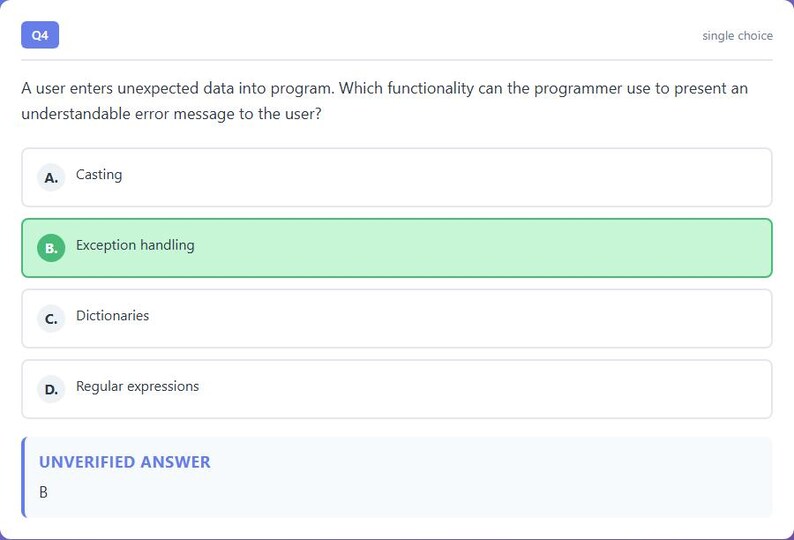 Question 4 - correct answer highlighted