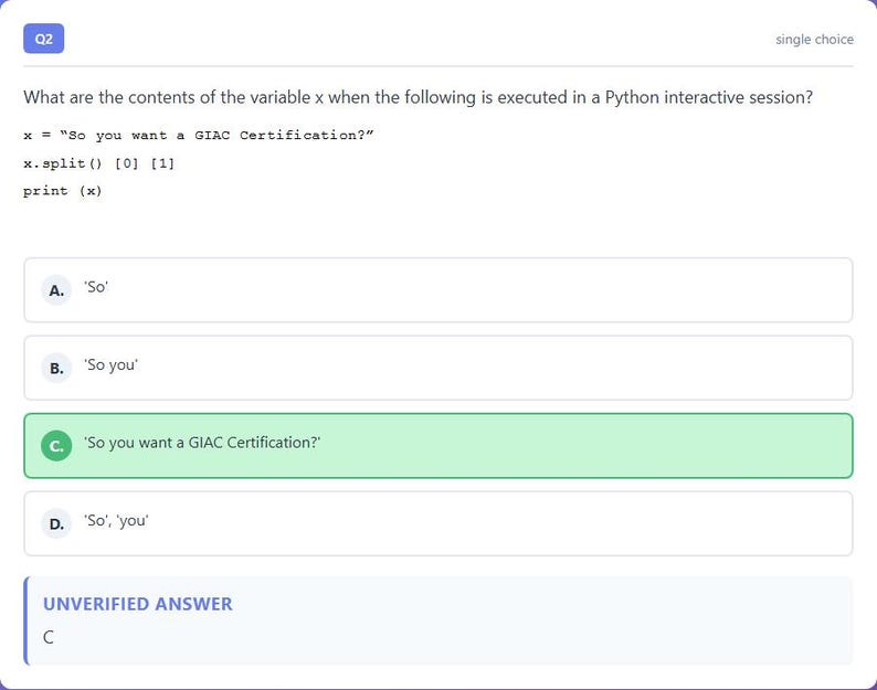 Question 2 - correct answer highlighted