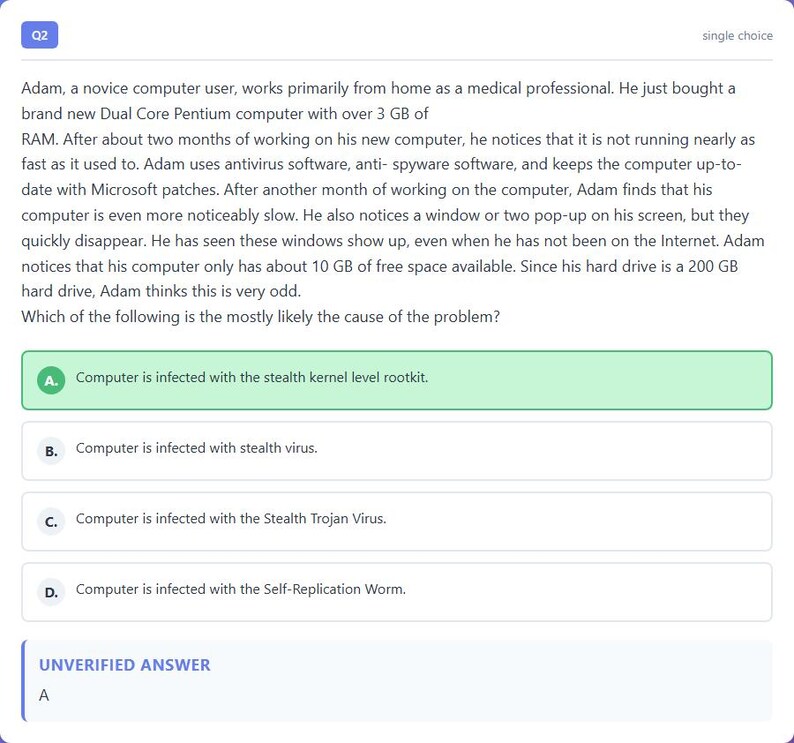 Question 2 - correct answer highlighted