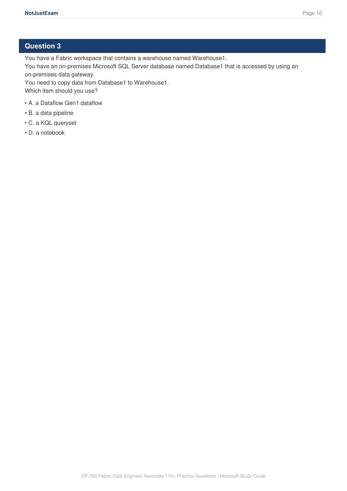 Microsoft Fabric Data Engineer Associate DP-700 Practice Questions: 110 ...