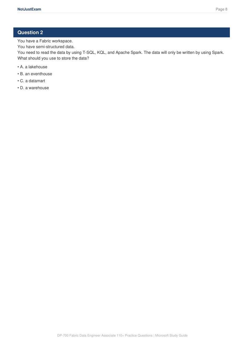 Microsoft Fabric Data Engineer Associate DP-700 Practice Questions: 110 ...