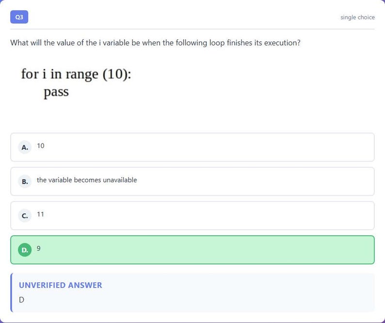 Question 3 - correct answer highlighted