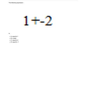 Python PCAP exam question: Evaluating the expression +-2. Is it 1, invalid, 2, or -1? Question bank and study materials for the Python Institute Certified Associate Python Programmer (PCAP) exam.