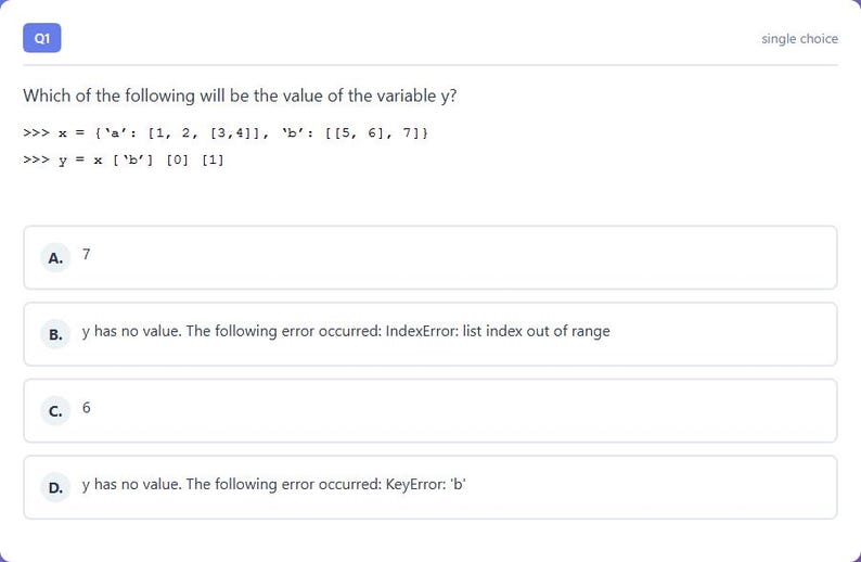 Question 1 - question and answer options