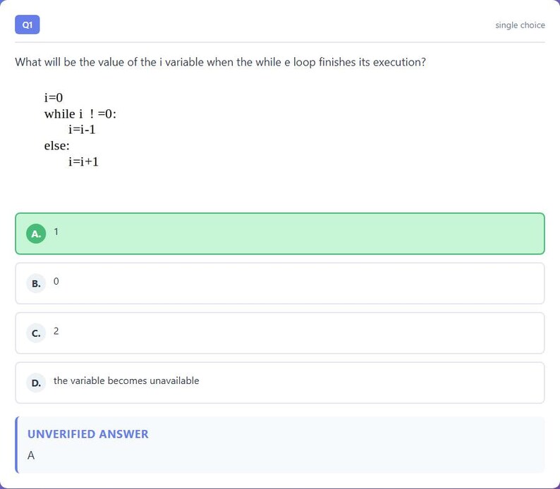 Question 1 - correct answer highlighted