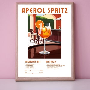 Ricetta Aperol Spritz Stampa digitale Arte murale, Poster Aperitivo Italia, Stampa cocktail, Bar, Arte cucina, Regalo per gli amanti dell'Aperol, Arte murale