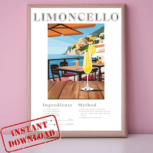 Ricetta Limoncello Spritz Scheda Stampa Digitale Arte Murale, Aperitivo Italia Poster, Stampa Cocktail, Bar, Arte Cucina, Regalo Limoncello, Arte Murale