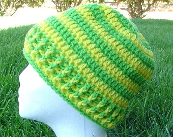 Handmade Crochet Beanie Cap Yellow Green Hat