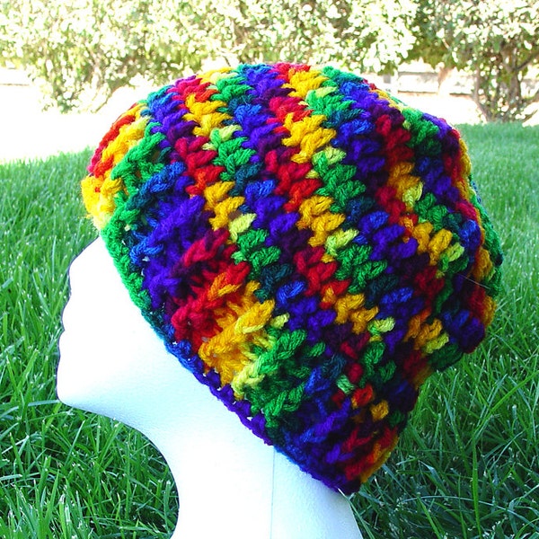 Handmade Crochet Beanie Cap Pink Rainbow Roy G Biv