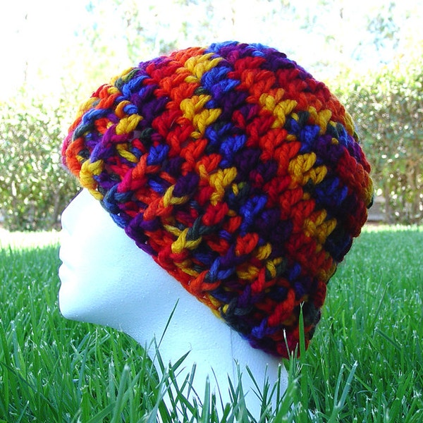 Handmade Crochet Rainbow Roy G Biv Beanie Cap Hat
