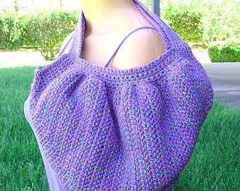 Handmade SRA Crochet Fat Bottom Bag Purse Handbag  Purple Green