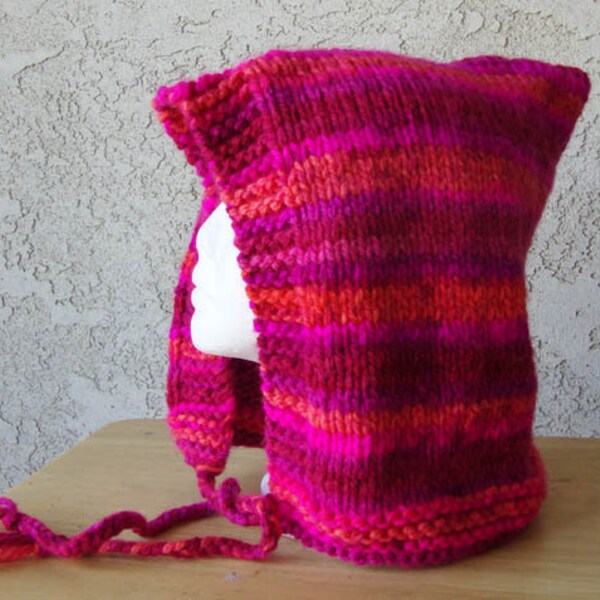 Handmade Knit Knitted Cozy Hood Mango Pink Elf Pixie Hat