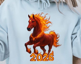 Impresión digital de caballo llameante – Decoración del zodiaco 2026 – Arte mural de caballo mítico de fuego