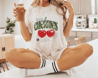 T-shirt met grafische print kersen: Valentijnsdag Coquette-shirt