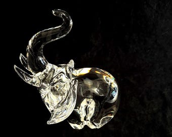 Vintage Steuben Crystal Elephant Figurine - Trumpeting - 7.75" Tall