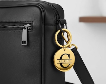 Laser-Engraved Round Monogram Keychain – Gold Metal • Initial + Name • Personalized Gift - WNA