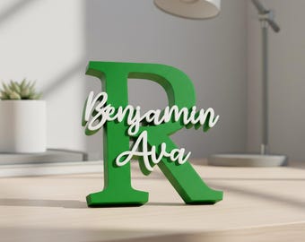 COMMERCIAL LICENSE | Couple Monogram Desk Nameplate STL | Personalized His and Hers Name Sign | 3D Printable Wedding Gift | Digital File