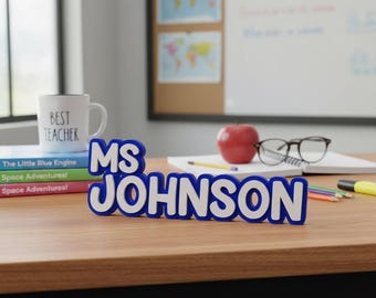 COMMERCIAL LICENSE | Teacher Desk Name Plate STL Digital | 3D Printable Teacher Name Sign | Classroom Desk Decor | Personalized Nameplate