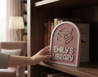 Custom Library Sign | Personalized Book Shelf Name Decor | Book Lover Wall Sign | Custom Reading Nook Decor | Home Library Gift