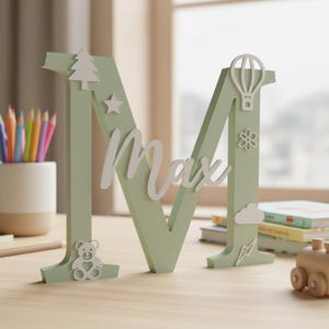 KOMMERZIELLE LIZENZ | Buntes Kinderzimmer Namensschild STL | Kinder Monogramm Schreibtisch Namensschild | Niedliche Symbole | 3D Druckbares Namensschild