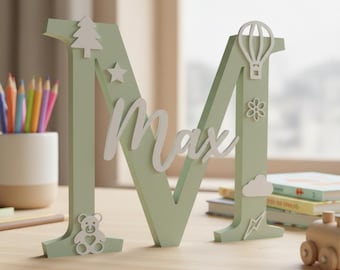 COMMERCIAL LICENSE | Colorful Nursery Name Sign STL | Kids Monogram Desk Nameplate | Cute Icons  | 3D Printable Name Sign