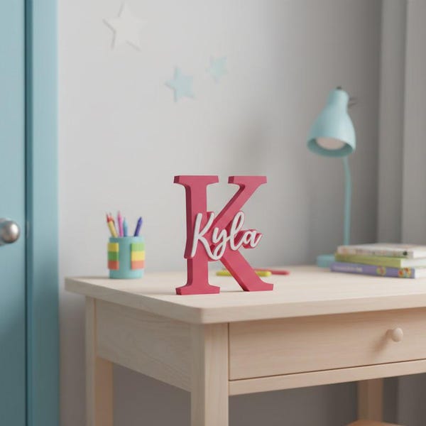 COMMERCIAL LICENSE | Custom Initial and Name STL file - Free Standing - Desk Name plate