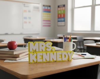 COMMERCIAL LICENSE | Teacher Desk Name Plate STL Digital | 3D Printable Teacher Name Sign | Classroom Desk Decor | Personalized Nameplate