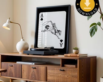 Cowboy on Bull Art Print: Ace of Spades Western Decor (Instant Download)