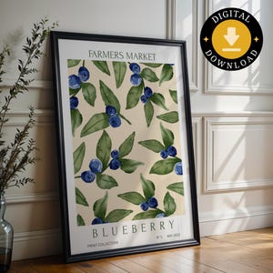 Blueberry Wall Art Printable | Farmers Market Fruit Decor | Summer Kitchen Art | Colorful Instant Download Print