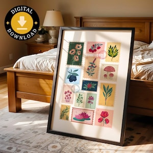 Impresión de sellos de flores / Decoración botánica imprimible para pared / Descarga instantánea fácil / Decoración económica para el hogar