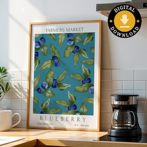 Blueberry Wall Art Printable | Farmers Market Fruit Decor | Summer Kitchen Print | Colorful Instant Download