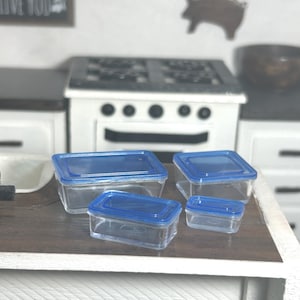 Set of 4. Miniature Dollhouse Food Containers, Scale 1:12, Kitchen Decor, Kitchen accessories, Mini food