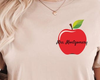 Personalized Teacher Name Shirt PNG, Custom Teacher Name Apple, Gift for Her/Him, Printable Sublimation Design, DIGITAL ONLY