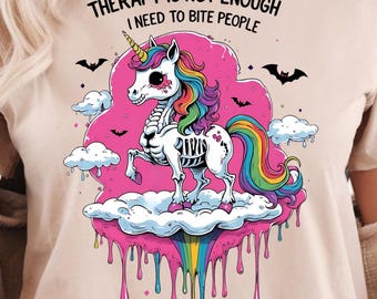 ユニコーンの骨格「人を噛む必要がある」PNGシャツ、不気味な季節のPNGデザイン、彼女へのプレゼント、昇華転写プリントデザイン、すぐにダウンロード