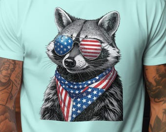 Fourth of July Raccoon PNG Shirt, Patriotic PNG Design, Gift for Him/Her, Printable Shirt, Sublimation Design, Instant Download