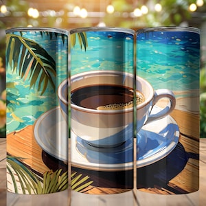 Tropical Themed Coffee Lover Art 20oz Tumbler Wrap Sublimation Design (Digital Download)