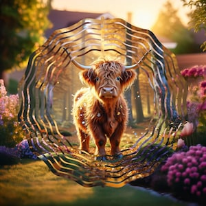 Molinillo de viento de otoño con diseño de vaca de las Tierras Altas, sublimación PNG, decoración de jardín, regalo para ella, regalo de inauguración de la casa, descarga instantánea