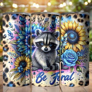 Seamless Cute Baby Raccoon 20 oz Skinny Tumbler Sublimation Design Digital Download PNG Instant DIGITAL ONLY, Tumbler Wrap