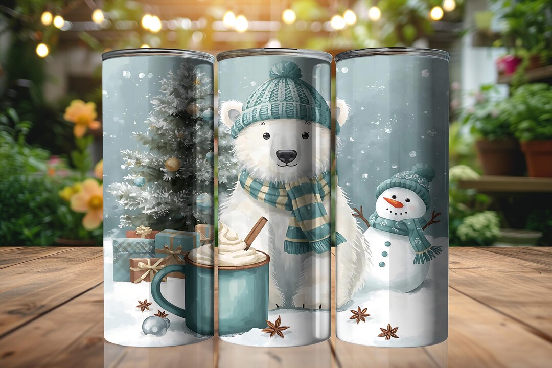 Cute Christmas Polar Bear Tumbler Wrap Sublimation Design (digital ...