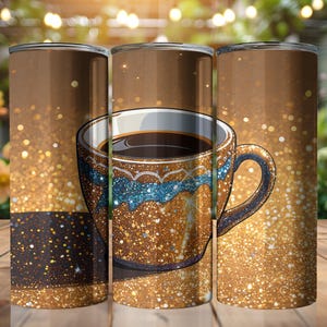 フェイクグリッターのコーヒー好きのためのアートデザイン（20オンスタンブラー用、昇華プリントデザイン）（デジタルダウンロード）